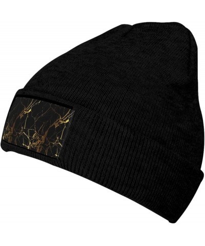 3D Stylish Gold Marbling Texture Print Casual Beanie Women Men Knit Hat Warm Winter Beanies Cap Fashion Cuffed Beanie Black $...