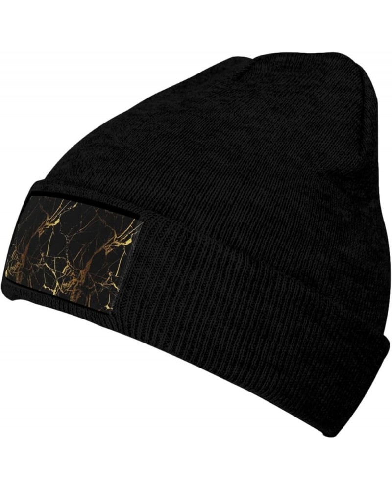 3D Stylish Gold Marbling Texture Print Casual Beanie Women Men Knit Hat Warm Winter Beanies Cap Fashion Cuffed Beanie Black $...