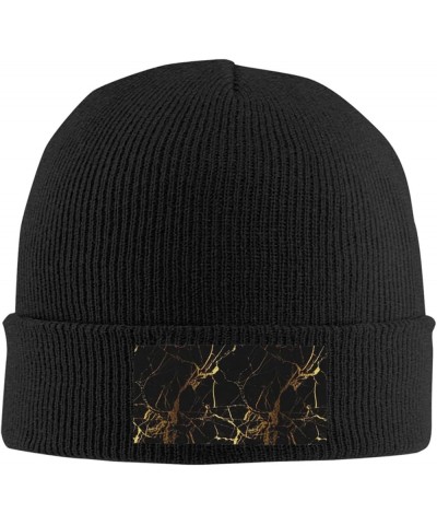 3D Stylish Gold Marbling Texture Print Casual Beanie Women Men Knit Hat Warm Winter Beanies Cap Fashion Cuffed Beanie Black $...