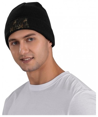 3D Stylish Gold Marbling Texture Print Casual Beanie Women Men Knit Hat Warm Winter Beanies Cap Fashion Cuffed Beanie Black $...