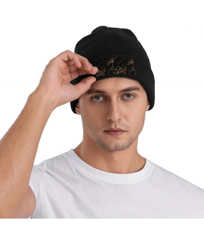 3D Stylish Gold Marbling Texture Print Casual Beanie Women Men Knit Hat Warm Winter Beanies Cap Fashion Cuffed Beanie Black $...