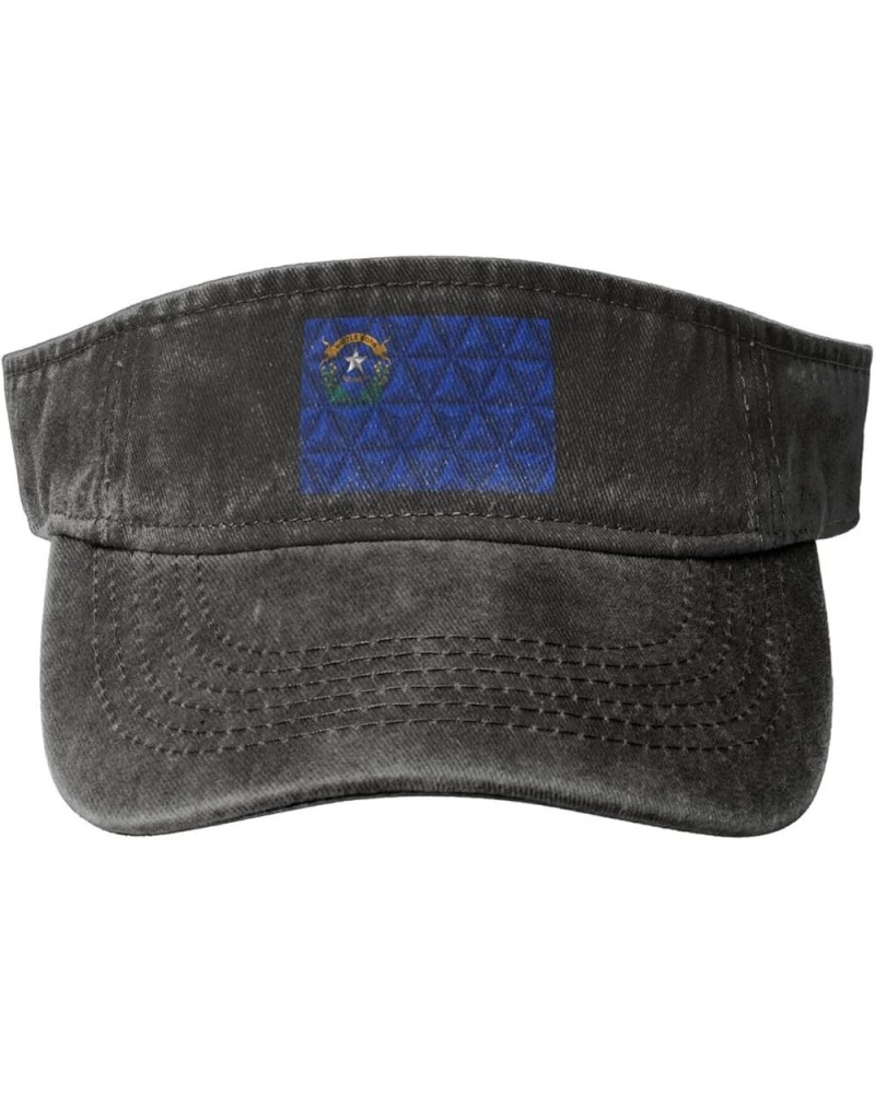 Polygon Effect of Flag of Nevada Sun Visor Hats for Women Men Adjustable Cotton Sun Hat Golf Cap Black $9.79 Visors