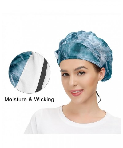 Adjustable Working Caps, Sky Cloud Tie Back Cover Hair Bouffant Hats Sweatband for Women Men 10 Soft Ocean Sea Waves Pattern ...