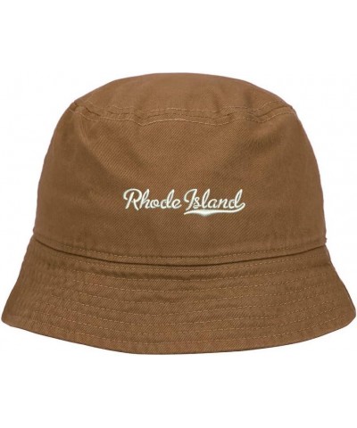 Mens Bucket Hat Rhode Island - RI Embroidered Washed Cotton Classic Bucket Hat Khaki $14.29 Bucket Hats