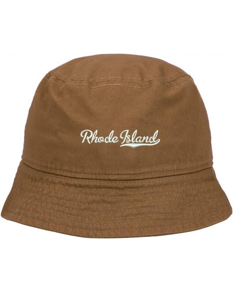 Mens Bucket Hat Rhode Island - RI Embroidered Washed Cotton Classic Bucket Hat Khaki $14.29 Bucket Hats