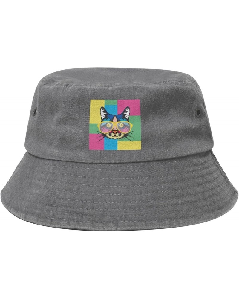 Artistic Portrait Cat Bucket Hat for Men Women Outdoor Washed Cotton Sun Hats Travel Beach Hat Gray $10.76 Bucket Hats