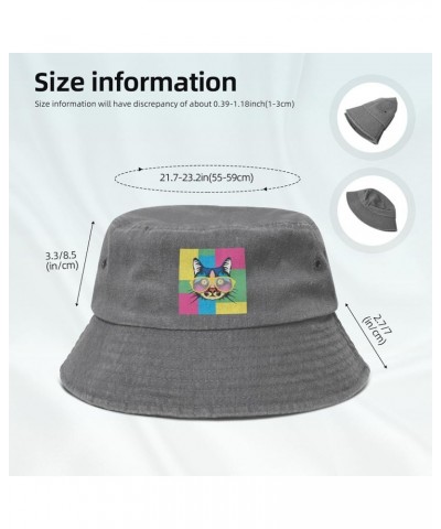 Artistic Portrait Cat Bucket Hat for Men Women Outdoor Washed Cotton Sun Hats Travel Beach Hat Gray $10.76 Bucket Hats