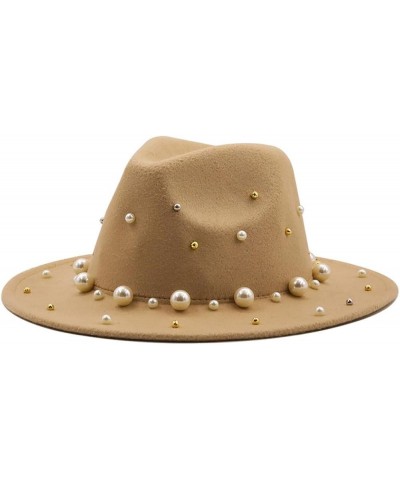 Spring Autumn Women Wide Brim Wool Felt Top Hat Pearl Accessories Jazz Party Wedding Fedora Hats Red $13.20 Fedoras