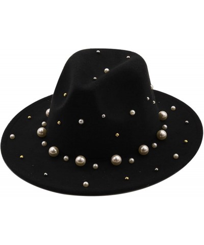 Spring Autumn Women Wide Brim Wool Felt Top Hat Pearl Accessories Jazz Party Wedding Fedora Hats Red $13.20 Fedoras