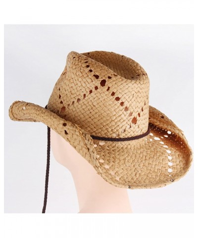 Men & Womens Straw Beach Sun Hat Packable Summer Cowboy Straw Hats with Wind Lanyard. Brown $16.27 Sun Hats