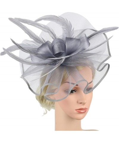 Fascinator Hat, Fascinators Hats for Womens Kentucky Derby Hat Wedding Headpiece Feather Mesh Hair Clip Grey $8.68 Sun Hats