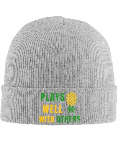 Plays Well with Others Knit Hat Upside Down Pineapple Beanie Unisex Knit Hat Women Men Winter Warm Cap Gray $12.53 Skullies &...