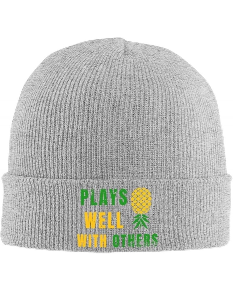 Plays Well with Others Knit Hat Upside Down Pineapple Beanie Unisex Knit Hat Women Men Winter Warm Cap Gray $12.53 Skullies &...