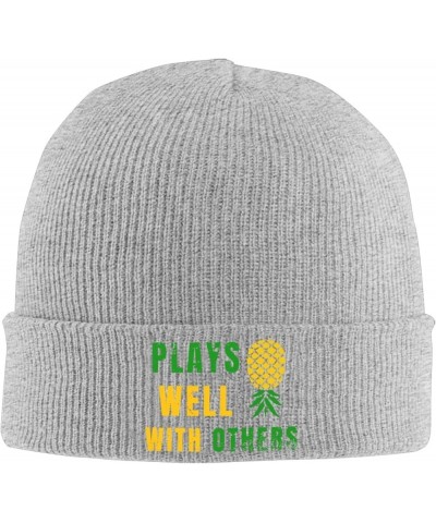 Plays Well with Others Knit Hat Upside Down Pineapple Beanie Unisex Knit Hat Women Men Winter Warm Cap Gray $12.53 Skullies &...