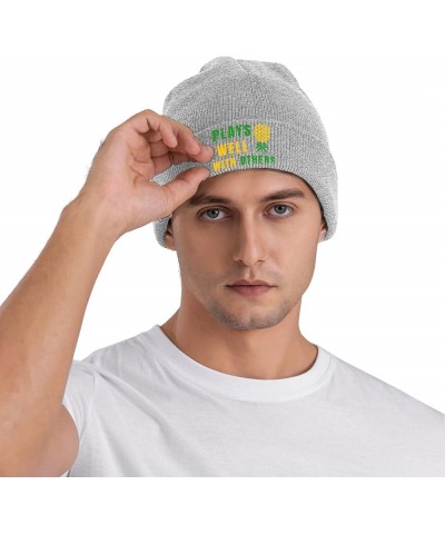 Plays Well with Others Knit Hat Upside Down Pineapple Beanie Unisex Knit Hat Women Men Winter Warm Cap Gray $12.53 Skullies &...