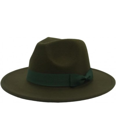 Wide Brim Fedora Hats for Women Men Solid Color Jazz Top Hat Wedding Party Church Panama Felt Cap Army Gn $28.49 Fedoras