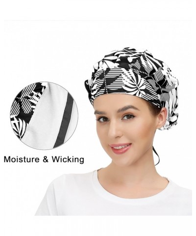 Adjustable Working Caps, Tie Back Cover Hair Bouffant Hats Sweatband for Women Men, One Size Fit All - 14 Black and White Tro...