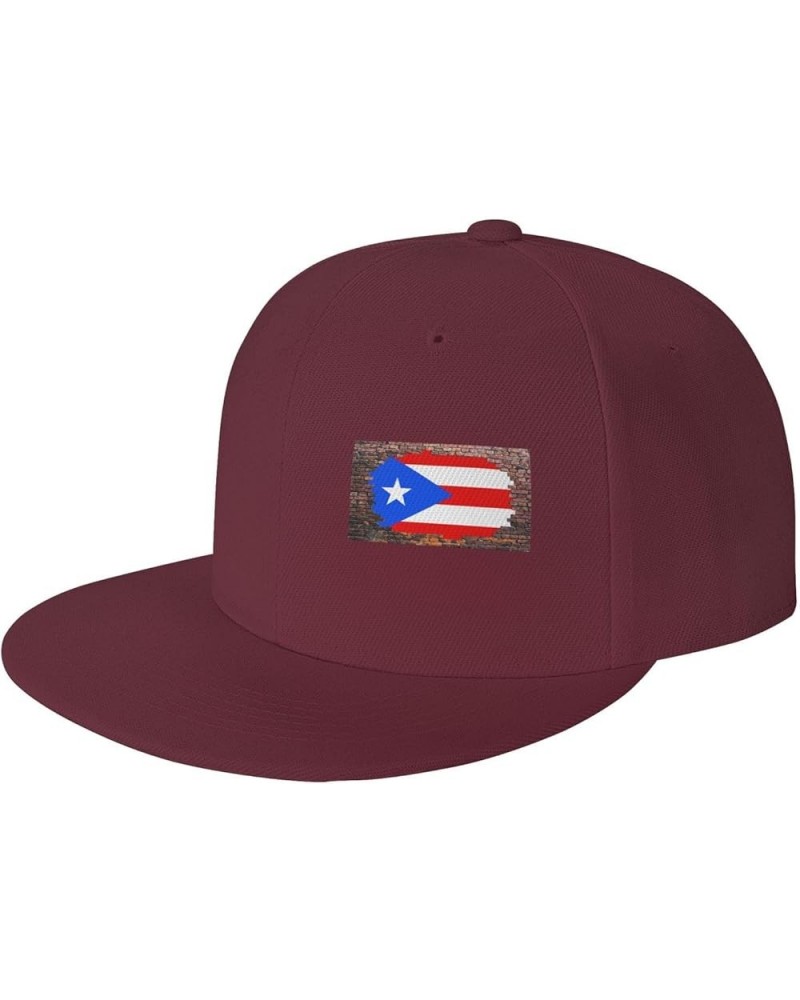 Snapback Baseball Cap Brick Wall Puerto Rico Flag Hat Dark Red $12.17 Baseball Caps