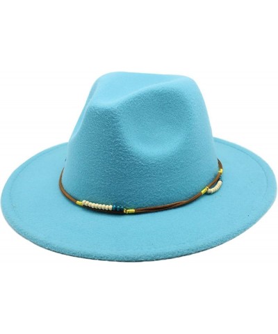 Women's Fedora Hat Wide Brim Felt Jazz Hat with Rope Solid Color Panama Hat Casual Cloche Hats Crushable Lake Blue2 $18.28 Fe...