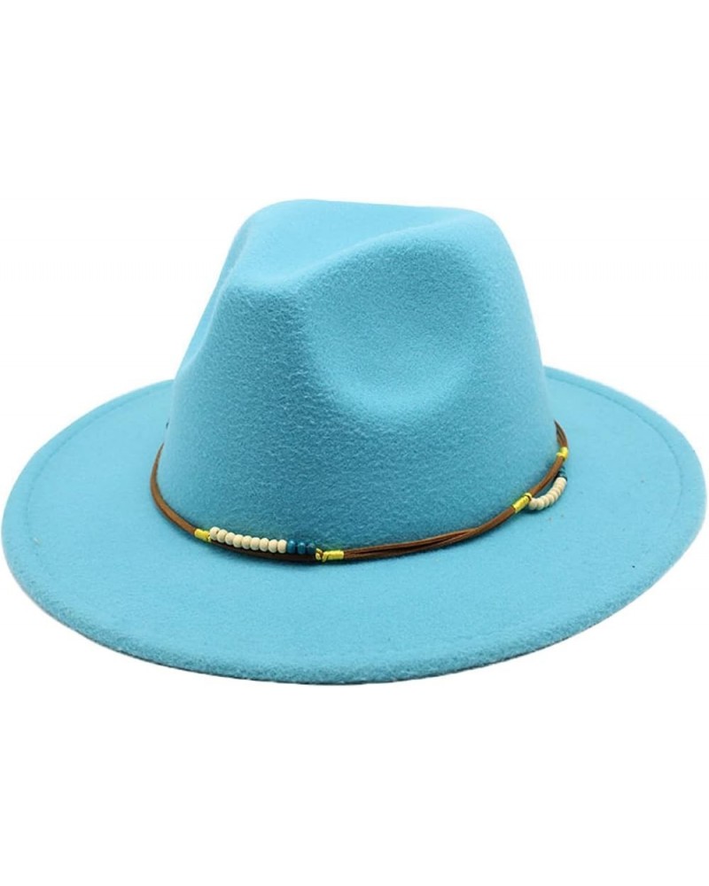 Women's Fedora Hat Wide Brim Felt Jazz Hat with Rope Solid Color Panama Hat Casual Cloche Hats Crushable Lake Blue2 $18.28 Fe...