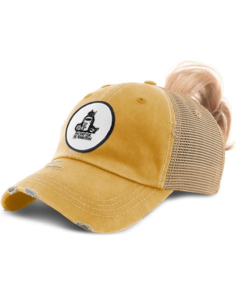 Womens High Ponytail Cap Soup for The Revolution Vintage Look Food & Beverage Mustard Circle Patch $15.59 Baseball Caps