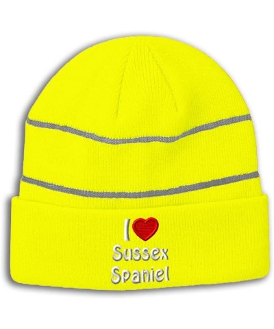 Custom Reflective Beanie I (Love) Sussex Spaniel Red Heart Pet Lovers Dogs High Visibility Running Gear for Men & Women Neon ...