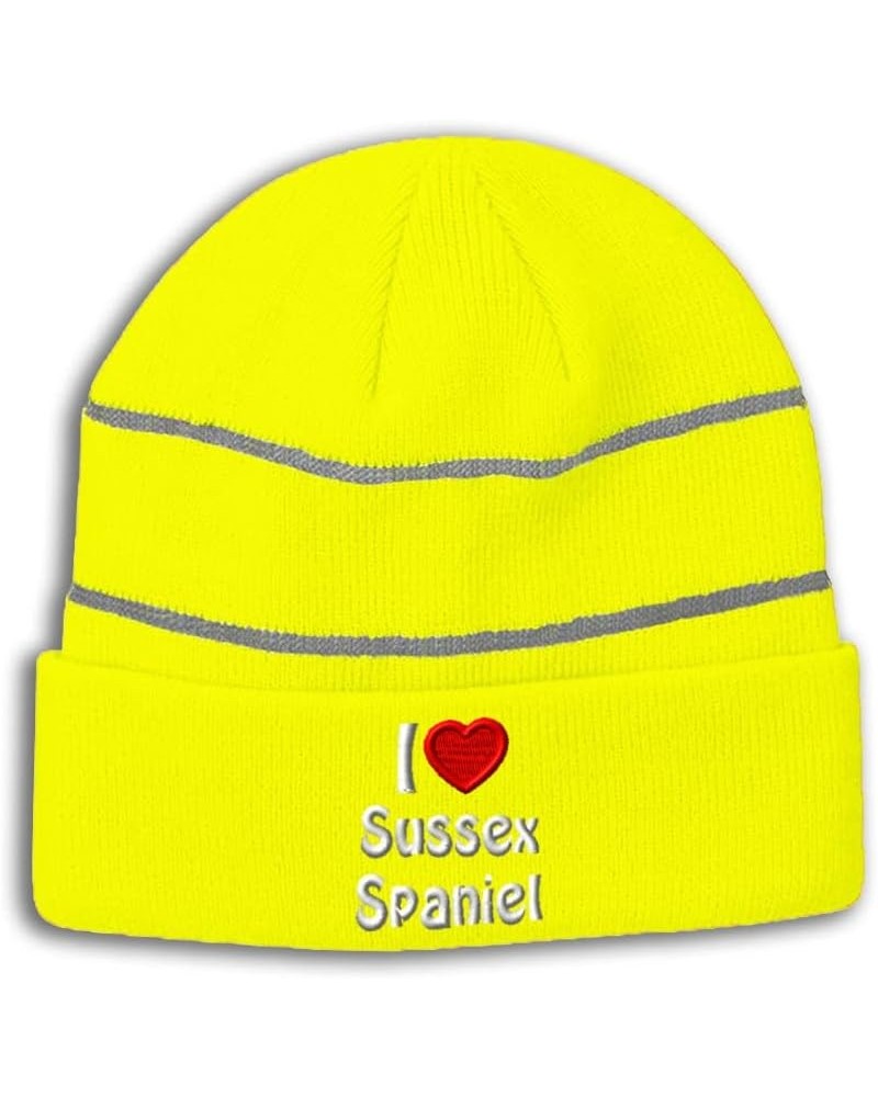 Custom Reflective Beanie I (Love) Sussex Spaniel Red Heart Pet Lovers Dogs High Visibility Running Gear for Men & Women Neon ...