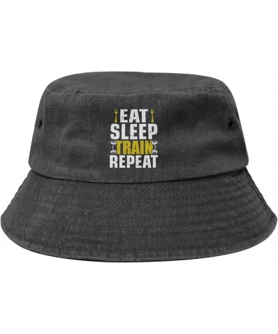 Eat Sleep Train Repeat Bucket Hat for Women Men Summer Travel Sun Hat Outdoor Cap Funny Bucket Hats Black $13.98 Bucket Hats