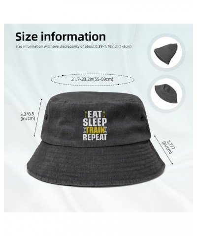 Eat Sleep Train Repeat Bucket Hat for Women Men Summer Travel Sun Hat Outdoor Cap Funny Bucket Hats Black $13.98 Bucket Hats