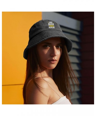 Eat Sleep Train Repeat Bucket Hat for Women Men Summer Travel Sun Hat Outdoor Cap Funny Bucket Hats Black $13.98 Bucket Hats