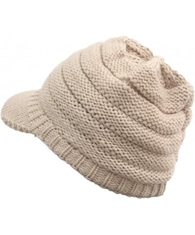 Women Thick Warm Cap Stylish Solid Knit Benie Hat Soft Stretch Cute Winter Hats with Visor Khaki $8.57 Skullies & Beanies