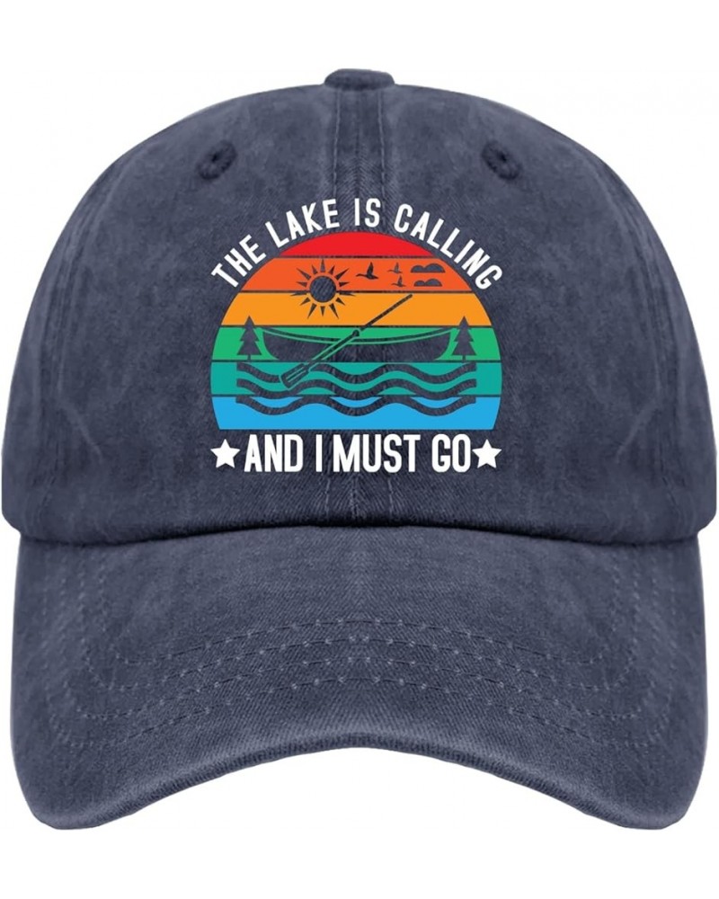 The Lake is Calling and I Must Go Hat Women's Hat Pigment Black Hiking Hat Women Gifts for Grandma Running Hat Navy Blue $10....