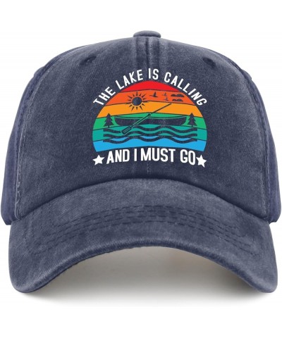 The Lake is Calling and I Must Go Hat Women's Hat Pigment Black Hiking Hat Women Gifts for Grandma Running Hat Navy Blue $10....