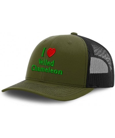 Richardson Trucker Hat I Love Velled Chameleon Reptiles Polyester Baseball Cap Loden Black Design Only $19.59 Baseball Caps