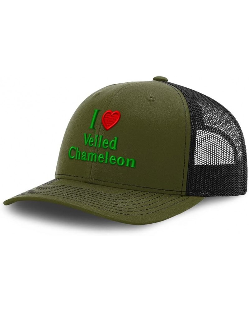 Richardson Trucker Hat I Love Velled Chameleon Reptiles Polyester Baseball Cap Loden Black Design Only $19.59 Baseball Caps