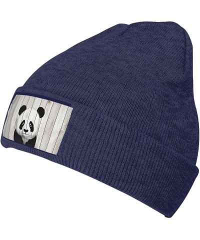 White Wooden Panda Print Knit Beanie for Men Women Casual Knit Hat Winter Knit Cuffed Beanie Soft Hat Navy Blue $11.03 Skulli...