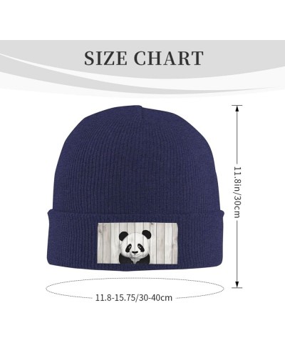 White Wooden Panda Print Knit Beanie for Men Women Casual Knit Hat Winter Knit Cuffed Beanie Soft Hat Navy Blue $11.03 Skulli...