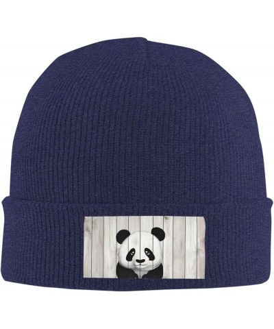 White Wooden Panda Print Knit Beanie for Men Women Casual Knit Hat Winter Knit Cuffed Beanie Soft Hat Navy Blue $11.03 Skulli...