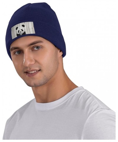 White Wooden Panda Print Knit Beanie for Men Women Casual Knit Hat Winter Knit Cuffed Beanie Soft Hat Navy Blue $11.03 Skulli...