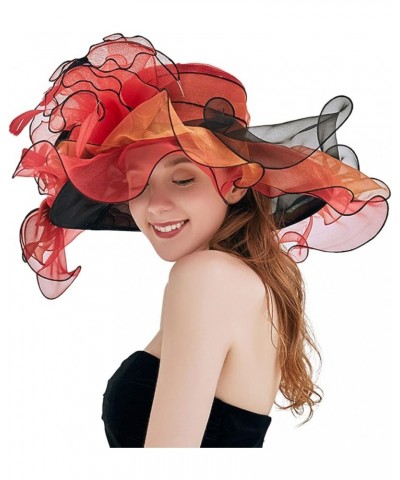 Womens Summer Dress Hat Wide Leaf Flower Bridal Shower Hat Sun Hats Beach Hat Boar Hat Red-c $10.16 Sun Hats