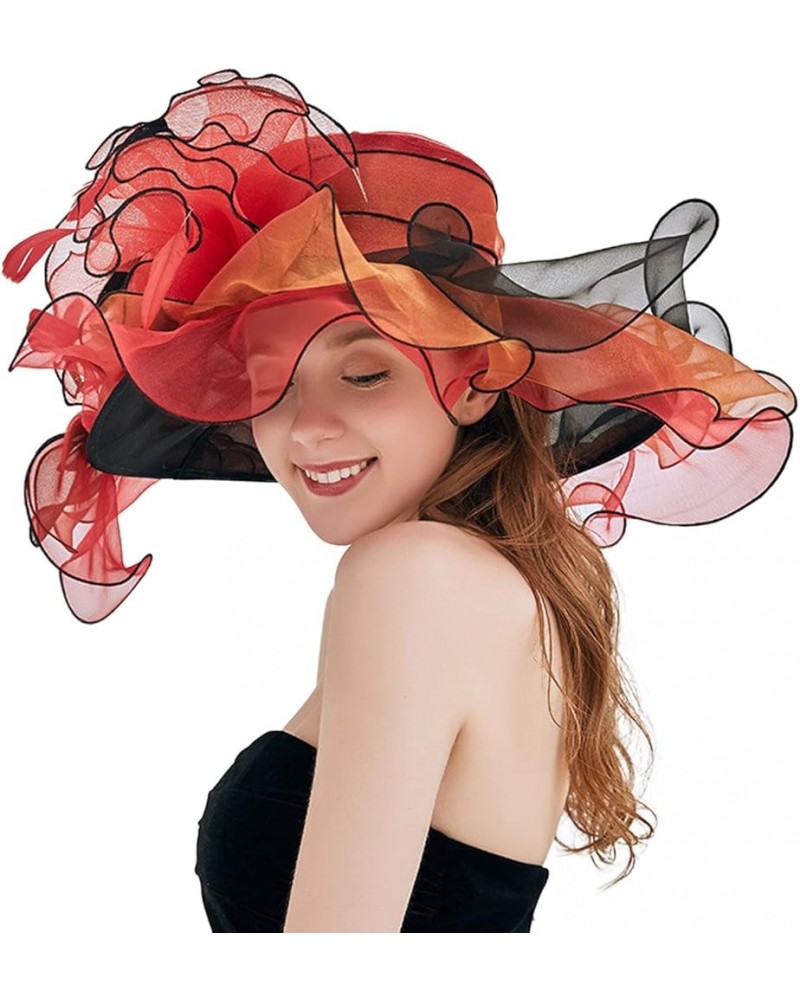 Womens Summer Dress Hat Wide Leaf Flower Bridal Shower Hat Sun Hats Beach Hat Boar Hat Red-c $10.16 Sun Hats