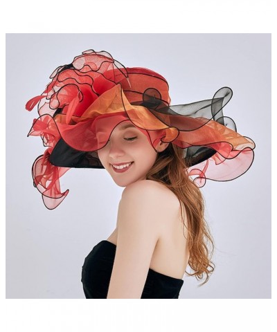 Womens Summer Dress Hat Wide Leaf Flower Bridal Shower Hat Sun Hats Beach Hat Boar Hat Red-c $10.16 Sun Hats