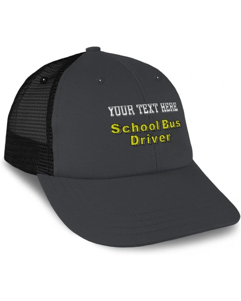 Custom Custom Trucker Hat Baseball Cap School Bus Driver Occupation Cotton Kids Dad Hats for Men & Women Dark Grey Black Pers...