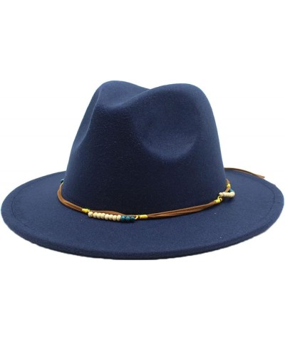 Women's Fedora Hat Wide Brim Felt Jazz Hat with Rope Solid Color Panama Hat Casual Cloche Hats Crushable Lake Blue2 $18.28 Fe...