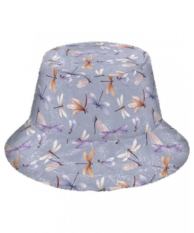 Watercolor Dragonfly Fuzzy Bucket Hat for Women Winter Cap Plush Fluffy Bucket Hat for Sports $13.67 Bucket Hats