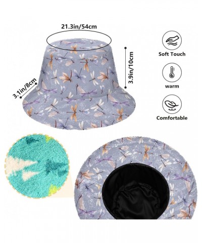 Watercolor Dragonfly Fuzzy Bucket Hat for Women Winter Cap Plush Fluffy Bucket Hat for Sports $13.67 Bucket Hats