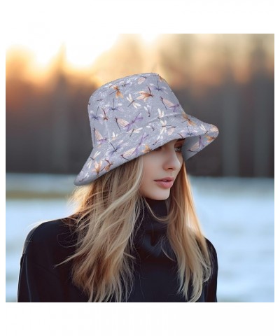 Watercolor Dragonfly Fuzzy Bucket Hat for Women Winter Cap Plush Fluffy Bucket Hat for Sports $13.67 Bucket Hats