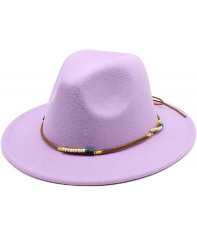 Women's Fedora Hat Wide Brim Felt Jazz Hat with Rope Solid Color Panama Hat Casual Cloche Hats Crushable Lake Blue2 $18.28 Fe...