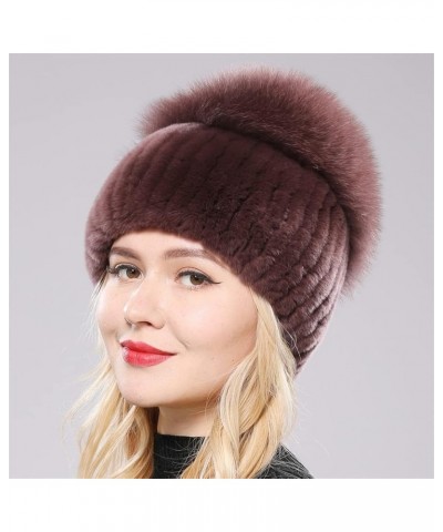 Russia Winter Women Fur Beanies Hat Girls Natural Fur Skullies Cap Knitted Fur Hats Khaki $29.53 Skullies & Beanies