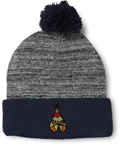 Custom Pom Pom Beanies for Women Native Indian Tepee Tribal Embroidery Skull Cap Winter Hats for Men 1 Size Heather Gray Navy...